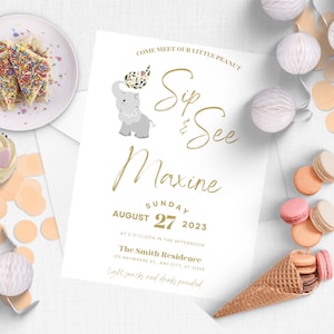 Meet And Greet | Elephant Baby | Instant Download Template | Baby Meet and Greet Invite | Sip And See Invitation | Gender Neutral