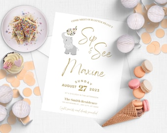 Meet And Greet | Elephant Baby | Instant Download Template | Baby Meet and Greet Invite | Sip And See Invitation | Gender Neutral