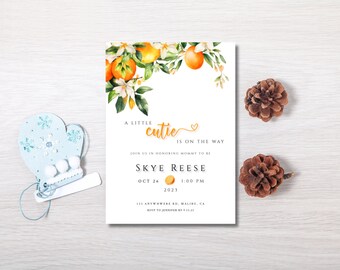 A Little Cutie Is On The Way Baby Shower, Citrus Baby Shower, Editable Template, Cutie Baby Shower Invite, Orange Baby Shower