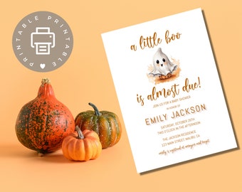 A Little Boo Is Almost Due, Halloween Baby Shower, Fall Baby Shower Invitation Instant Download