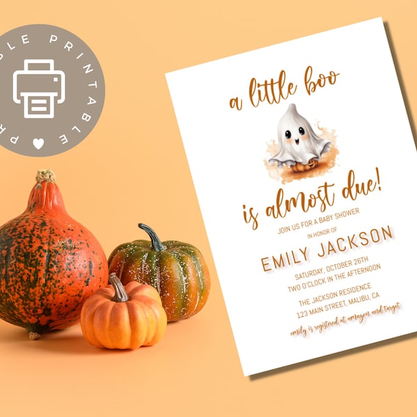 A Little Boo Is Almost Due, Halloween Baby Shower, Fall Baby Shower Invitation Instant Download