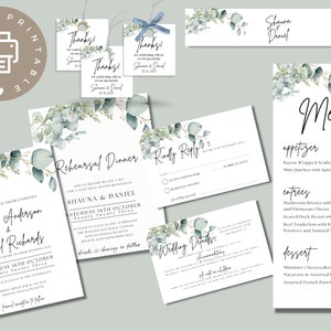Instant Download, Eucalyptus Wedding Invite, Greenery Wedding Invitation Set, Greenery Wedding Invites Bundle, Wedding Invites Suite
