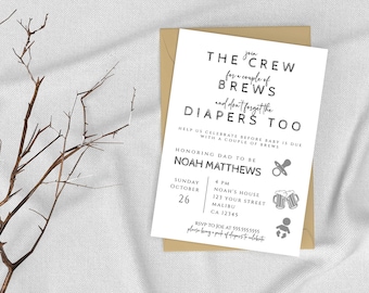 Diaper And Drinks Party Invite, Dad'S Baby Shower, Dad Diaper Party, Diapers And Beer, Editable Instant Download