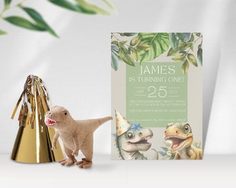 Dinosaur Invitation, 1St Birthday Invitation, Dinosaur First Birthday, Dino Invitations, Dinosaur Party, Dinosaur Invitation Canva