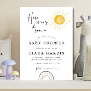 Here Comes The Son Baby Shower Invitation, Boho Baby Shower Invites, Here Comes The Sun Baby Shower, Boho Sunshine Baby Sprinkle Invite