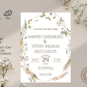 Boho Wedding Invite, Printable Template, Boho Frame Wedding Invite - Etsy