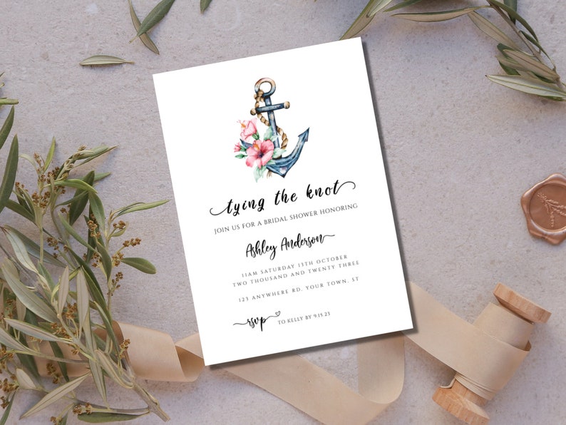 Nautical Bridal Shower Invitation Template With Recipe Cards, Printable Invitation, Editable ...