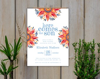 Here Comes The Son, Here Comes The Sun, Sun Sprinkle, Boy Sonshine Shower, Baby Shower Decor,  Sunshine Baby Shower Invitation Boy