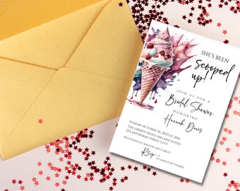 Invitación de despedida de soltera recogida, invitación de despedida de soltera con helado, invitación de despedida de soltera, plantilla de descarga instantánea digital