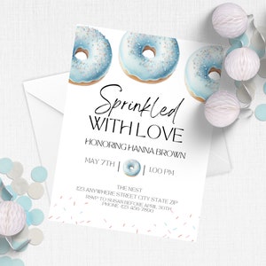 Uitnodiging babystrooisel | Blauwe donut | Babyshower jongens | Jongensbabystrooisel | Uitnodiging babyshower | Direct downloaden