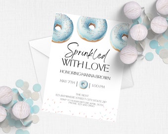 Zaproszenie Baby Sprinkle | Blue Donut | Baby Shower dla chłopca | Baby Sprinkle dla chłopca | Zaproszenie na Baby Shower | Natychmiastowe pobranie