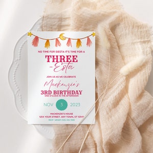 Canva Three-esta Birthday Invitation, Fiesta Three Esta 3Rd Birthday Invitation, Editable Three-Esta Invitation, Instant Download