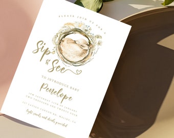 Sip And See Invitation, Gender Neutral, Meet & Greet Invitation, Baby Welcoming, Printable Invites, Instant Download