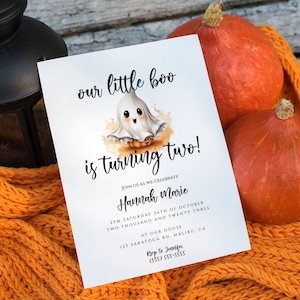 A Little Boo Is Turning 2 Birthday Invitation, Halloween Birthday Invite, 2nd Birthday Invite, Gender Neutral Invite, Halloween Birthday