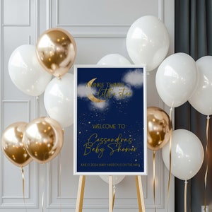 Twinkle Twinkle Little Star Baby Poster, Over the Moon Baby Shower Welcome Sign, Moon And Stars Baby Shower, Baby Boy Shower Blue