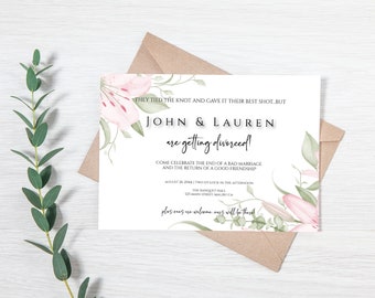 Divorce Party Invitation, Instant Download, Divorced Celebration, Floral Divorce Invite, Greenery Divorce Invitation