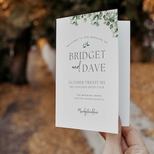 Eucalyptus Wedding Program, Greenery Wedding Program, Wedding Program Template, Foldable, Minimalist Wedding Program