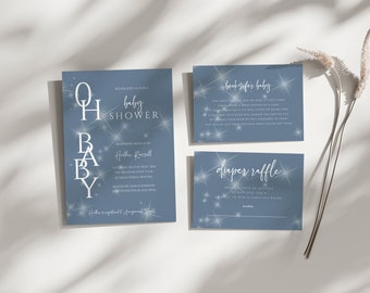 Oh Baby, Boy Baby Shower Invitation Template, Dusty Blue Baby Shower, Modern Baby Shower, Instant Download