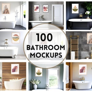 Bathroom Mockup Bundle 100 Interior Mock Ups Wall Art Print Poster Frame Mockups, JPG PNG, Instant Download