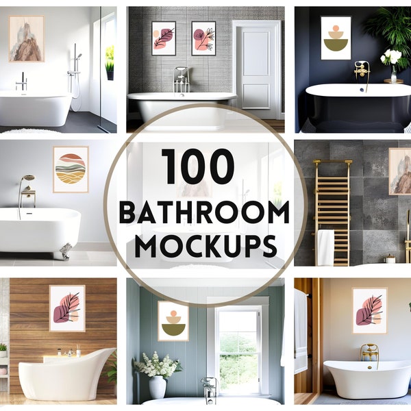 Bathroom Mockup Bundle 100 Interior Mock Ups Wall Art Print Poster Frame Mockups, JPG PNG, Instant Download