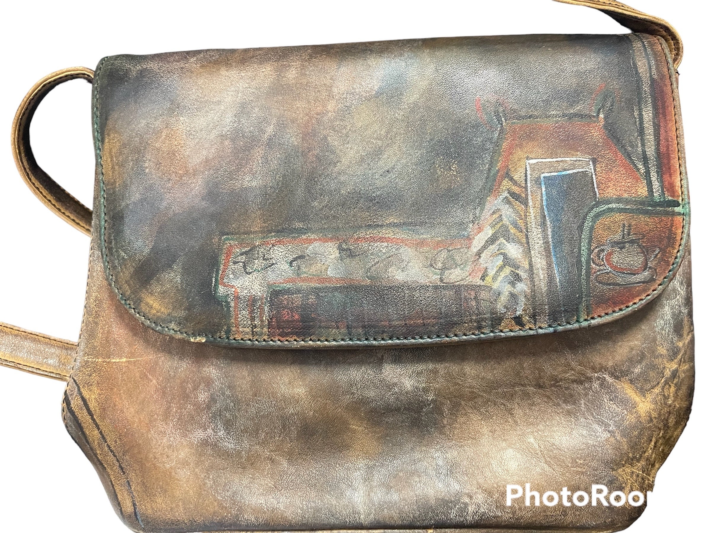 Vintage Handpainted Leather Shoulder Purse By Jane Yoo 1980's – Quirky Finds