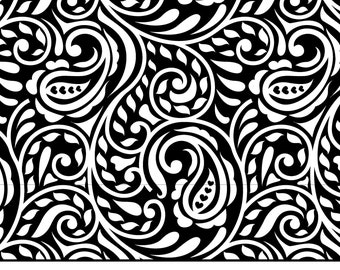 May include: A monochrome paisley pattern with intricate floral and leaf motifs. The design includes repeating teardrop-shaped paisley elements and scrolling vines. The bottom of the image displays the text "SVG|AI|EPS|PNG".