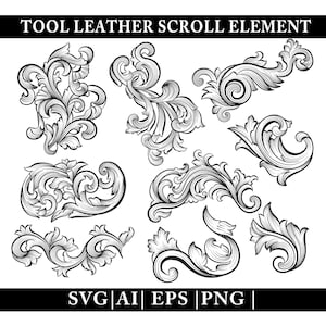Tooled Leather Scroll Element: Carving Pattern Set (Digital Download)
