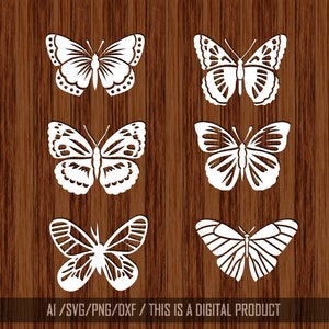 Butterfly  Pack of 6 Svg ,Transparent Background SVG | Ai | PNG  file perfect for vinyl and for making Stencils