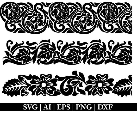Tooled Leather Border SVG: Western Floral Swirl Pattern