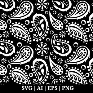 Patrón de pañuelo Paisley / Patrón de pañuelo sin costuras / Fondo transparente / Archivo SVG AI, PNG perfecto para Cricut y archivo de corte de plantilla /