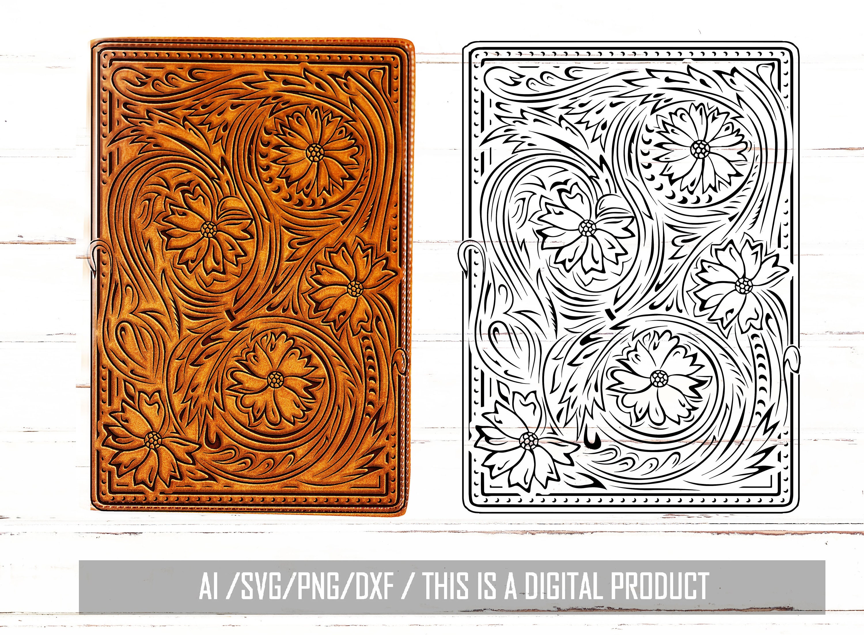 Tooled Leather SVG ,floral Leather Svg Transparent Background Swirls