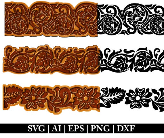 Tooled Leather Border SVG: Western Floral Swirl Pattern