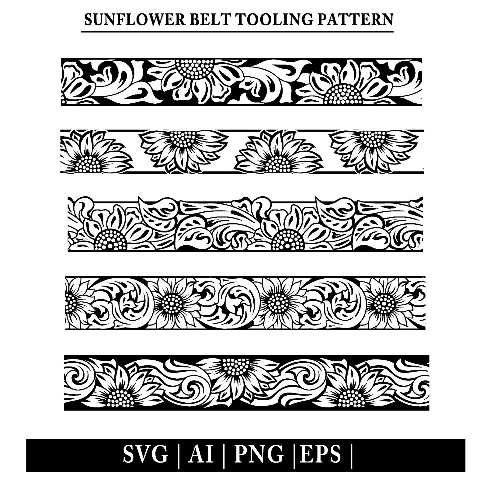 Sunflower Tooled Leather Belt SVG: Western Swirls Pattern (digital ...