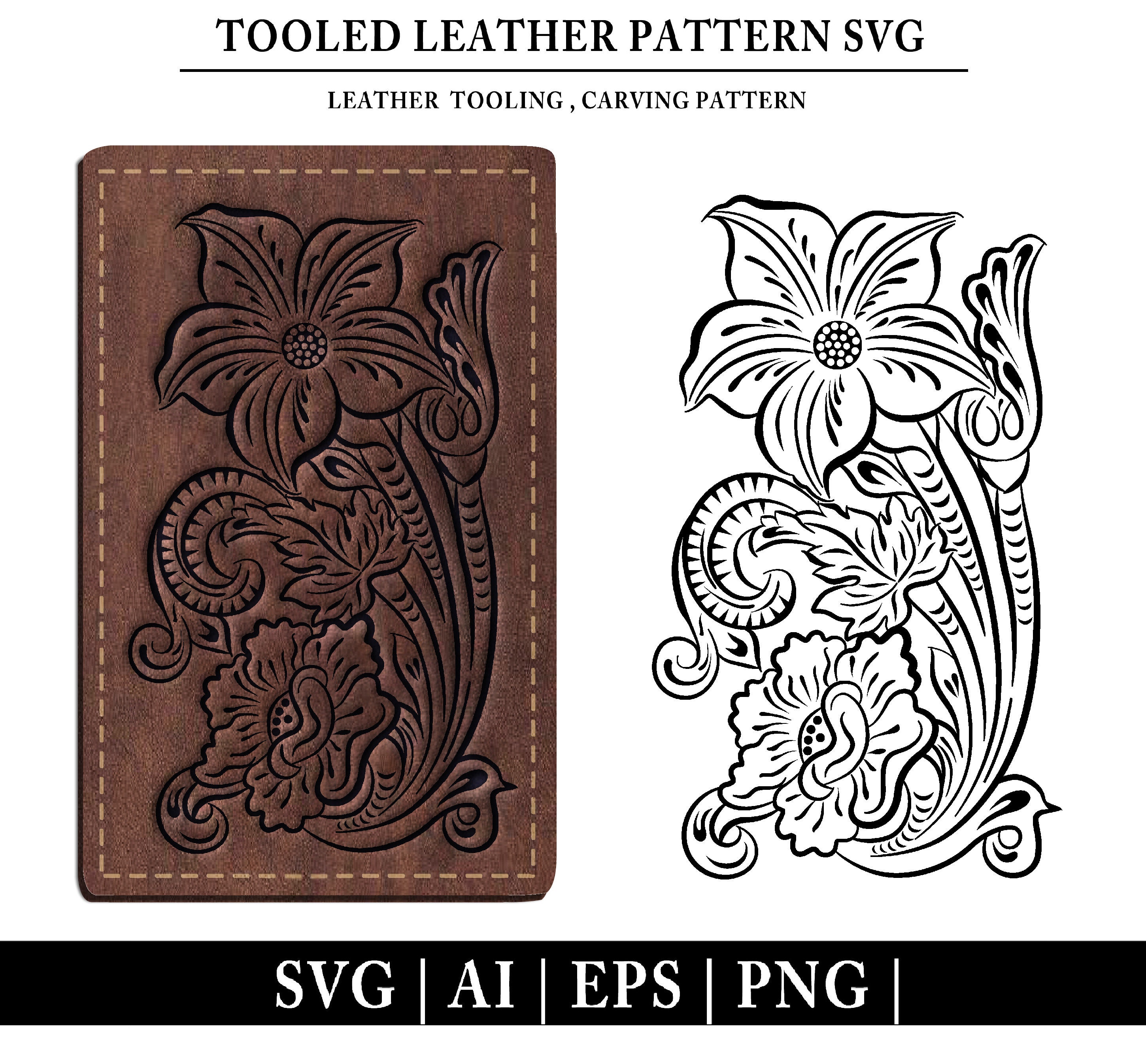 CL DESIGN ドライフラワー入り　アートトレイドイツ製 Tooled Leather Floral Carving Pattern SVG: Western Swirl Design