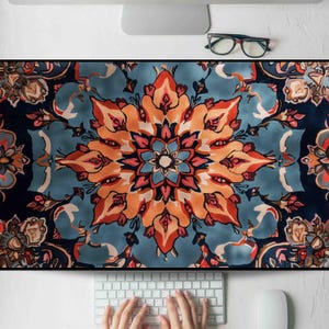 Tapis de bureau mandala complexe dans des tons de bijou, tapis de souris de jeu, grand tapis de souris, tapis de clavier MTG pour bureau, jeu, bureau, maison XL