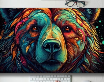Colorful Bold Grizzly Bear Mythical Desk Mat Gaming Mouse Pad Large Mousepad with MTG playmat, Keyboard Mouse Mat Desk Pad Work Game Home
