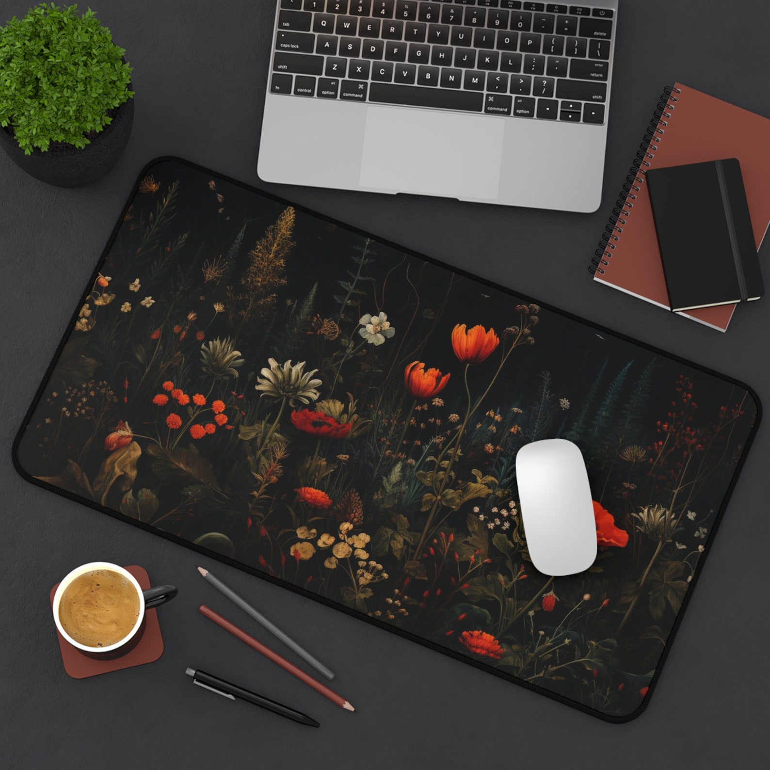 Dark Cottage Core Wildflowers Desk Mat Gaming Mouse Pad Large Mousepad ...