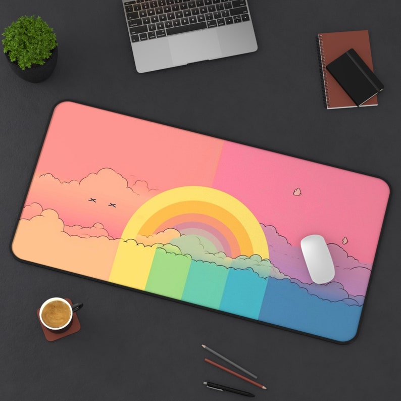 Pretty Kawaii Rainbow Design Desk Mat Gaming Mouse Pad Large Mousepad ...