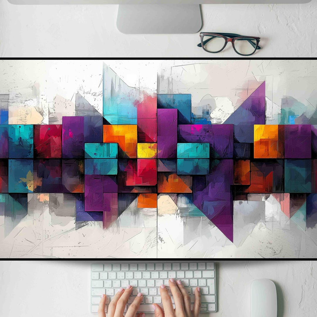 Prismatic Cubes in Sky Reflection Desk Mat, Gaming Mouse Pad, Large ...
