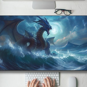 Sea Monster Gyarados Inspired Desk Mat Gaming Mouse Pad Large Mousepad, MTG playmat, Keyboard Mouse Mat Desk Pad for Work Game Office XL