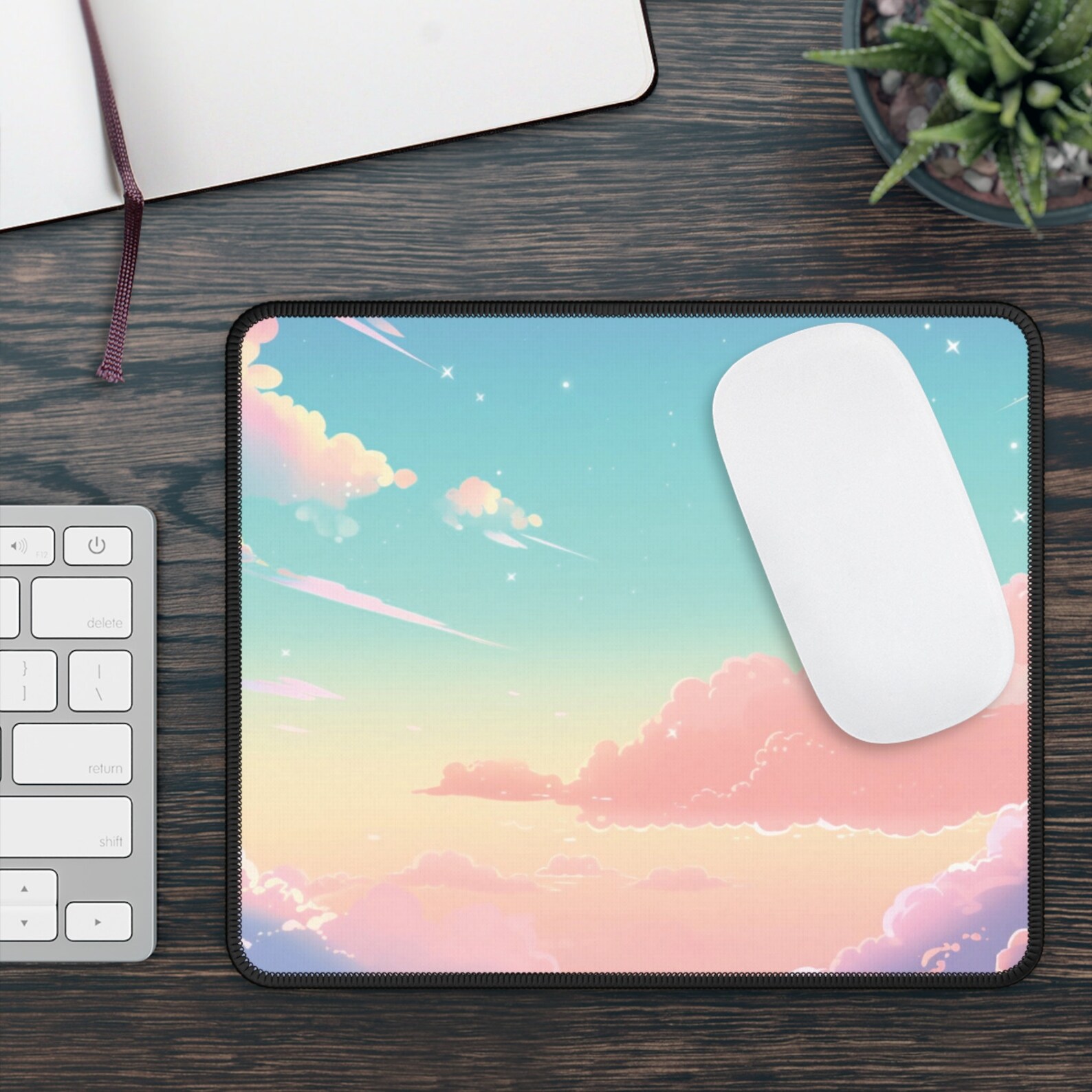 Pretty Pink Pastels Low-fi Kawaii Clouds Desk Mat Gaming Mouse Pad ...