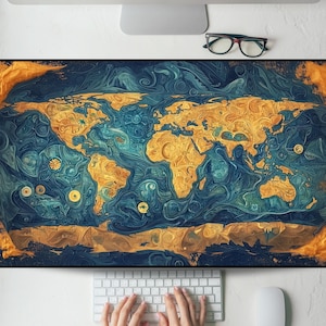Wirbelnde Abstrakte Karte Mit Kräftigen Farben Schreibtischunterlage, Gaming Maus Pad, Großes Mousepad, Tastatur Matte, MTG Schreibtischunterlage für Arbeit, Spiel, Büro, Zuhause, XL