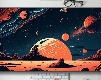 Awesome Outer Space and Planets Desk Mat Gaming Mouse Pad Large Mousepad with MTG playmat, Keyboard Mouse Mat Desk Pad Work Game Home XL