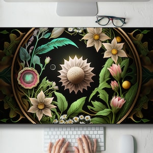 Unique Celestial Botanical Desk Mat Gaming Mouse Pad Large Mousepad with MTG playmat, Keyboard Mouse Mat Desk Pad for Work Game Office XL
