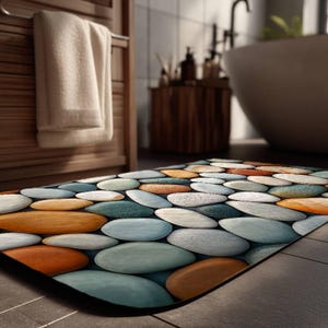 Smooth Pebbles Stone Texture Rounded Shapes Minimalist Abstract Bathroom Bath Mat Decor