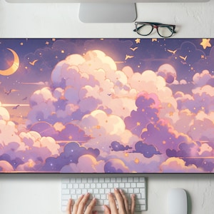 Pink Purple Gold Kawaii Clouds Desk Mat Gaming Mouse Pad Large Mousepad, MTG playmat, Keyboard Mouse Mat Desk Pad for Work Game Office XL