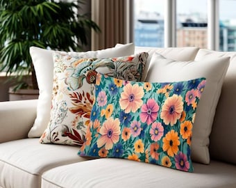 Floral Pattern Scattered Arrangement Botanical Throw Pillow Home Decor