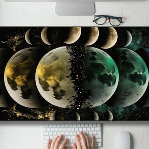 Celestial Moons Colliding Desk Mat Gaming Mouse Pad Large Mousepad, MTG playmat, Keyboard Mouse Mat Desk Pad for Work Game Office Home XL