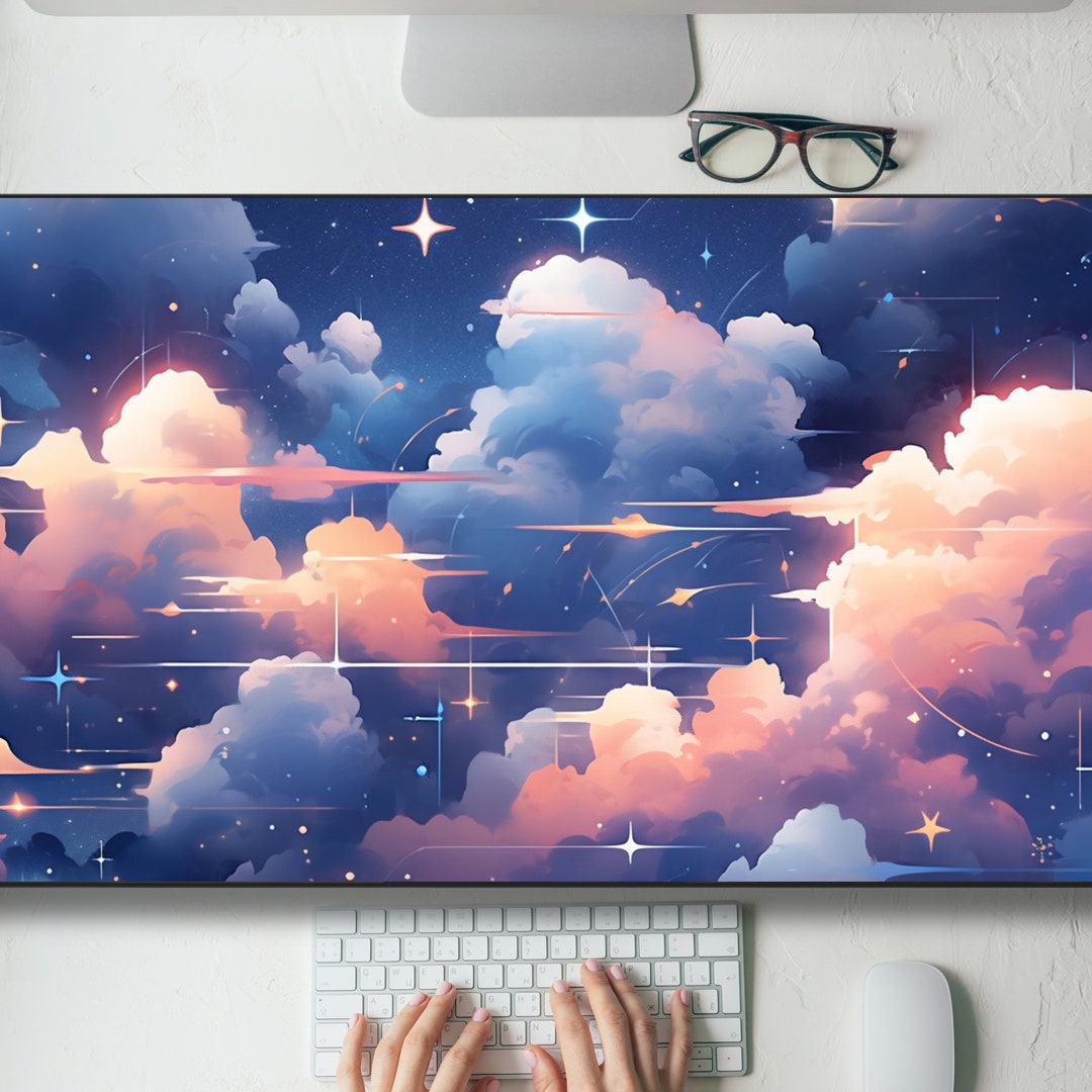 Cool Purple Kawaii Clouds Desk Mat Gaming Mouse Pad Large Mousepad, MTG ...
