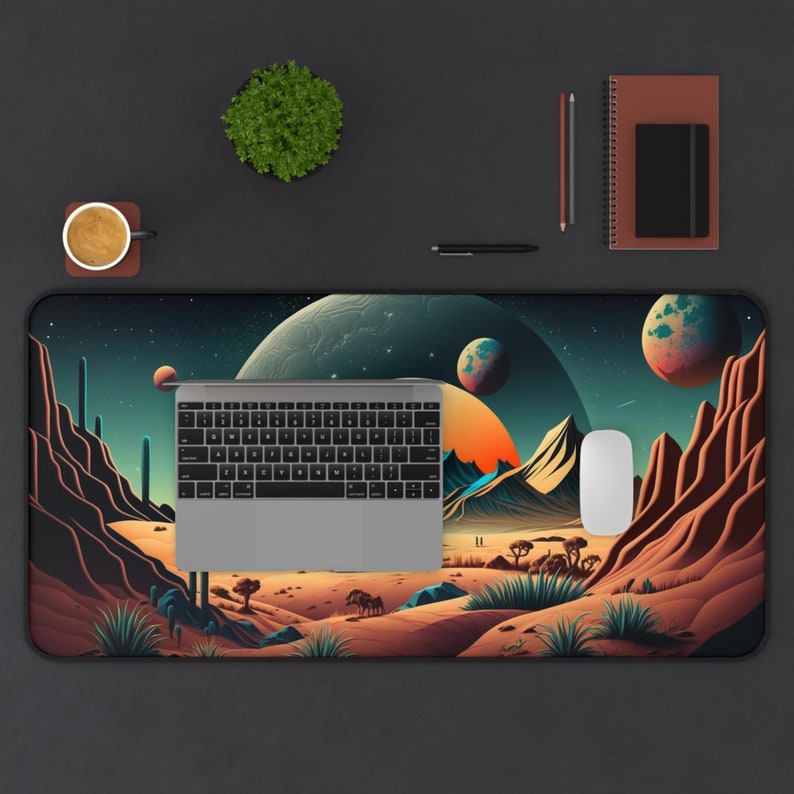 Retro Alien Planet Outer Space Desk Mat Gaming Mouse Pad Large Mousepad ...